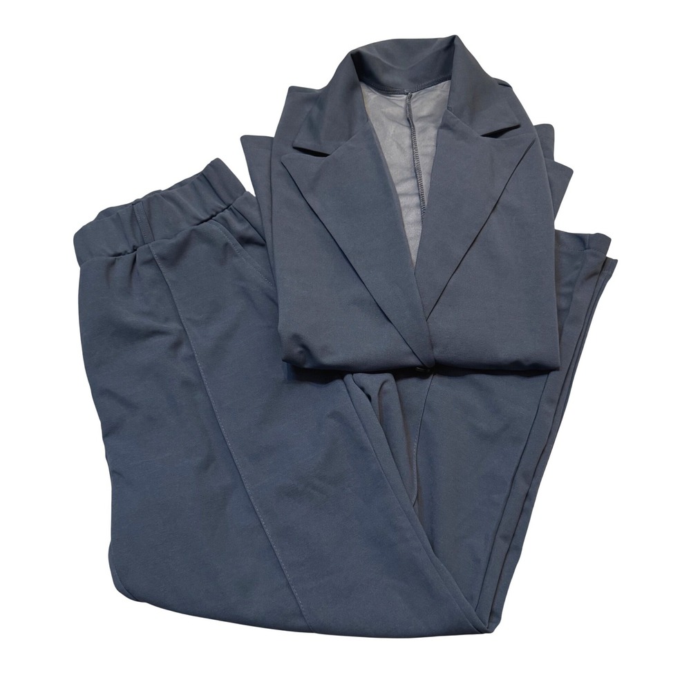 Womens Office Career Business Professional Pant Blazer Suit Set Navy Blue Large